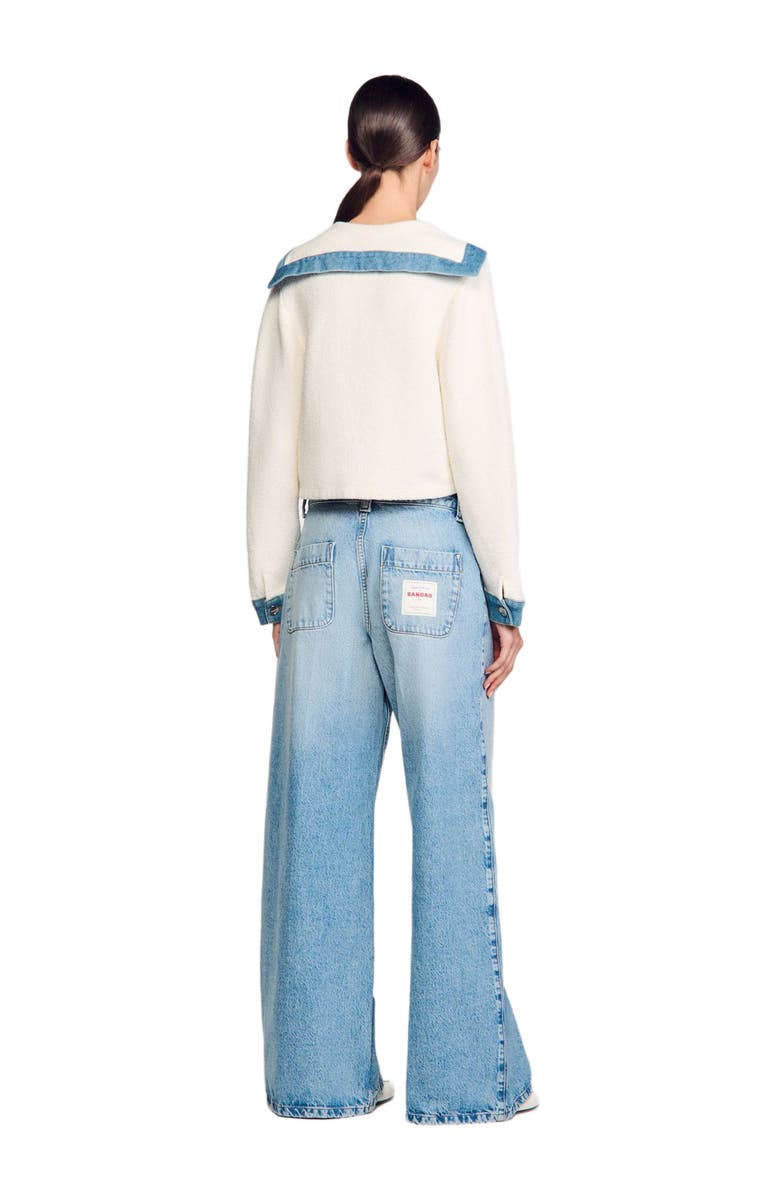SANDRO Cardigan with denim details, Alternate, color, 