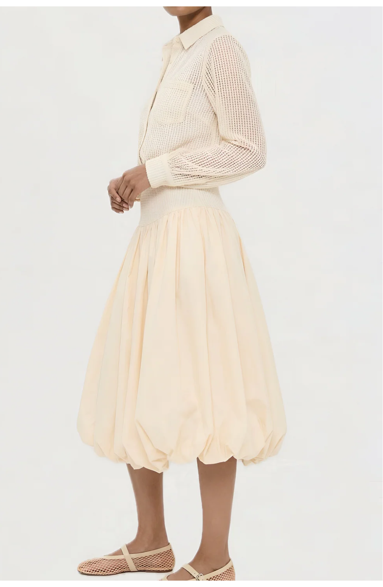Elexiay Kemi Ivory Crochet Waist Bubble Hem Cotton Skirt, Alternate, color, Oatmeal