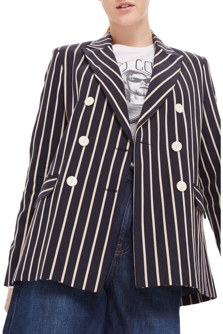 Stripe Double Breasted Jacket, Main, color, NAVY BLUE