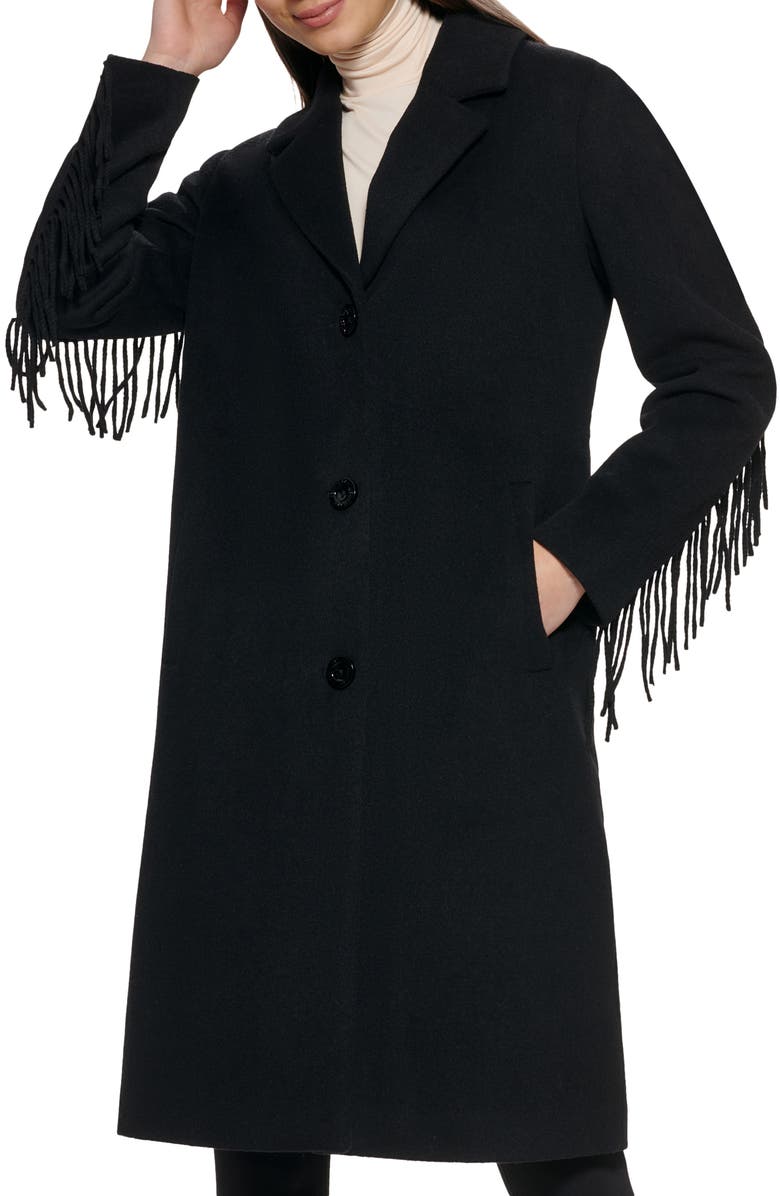 Kenneth Cole New York Notched Collar Wool Blend Fringe Coat, Alternate, color, 