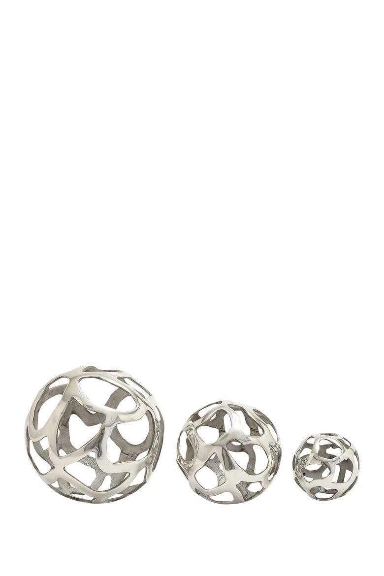 Silvertone Aluminum Contemporary Geometric Sculpture - Set of 3, Main, color, SILVER