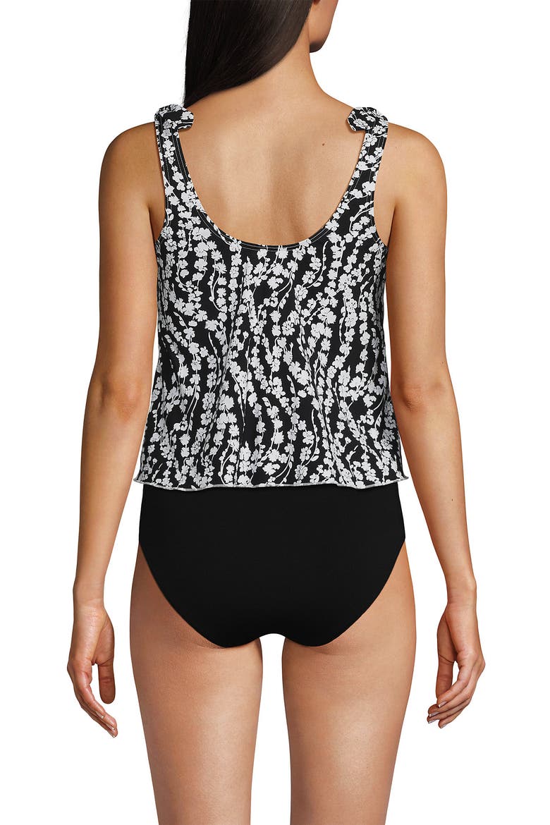 Plus Size Tie Shoulder Flutter Tankini Top, Alternate, color, Black/White Vine Floral