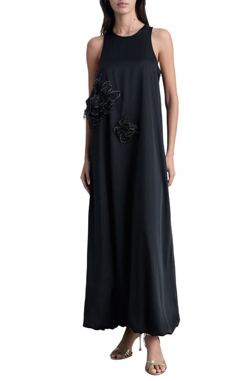 Shop Mango Floral Appliqué Satin Maxi Dress In Black
