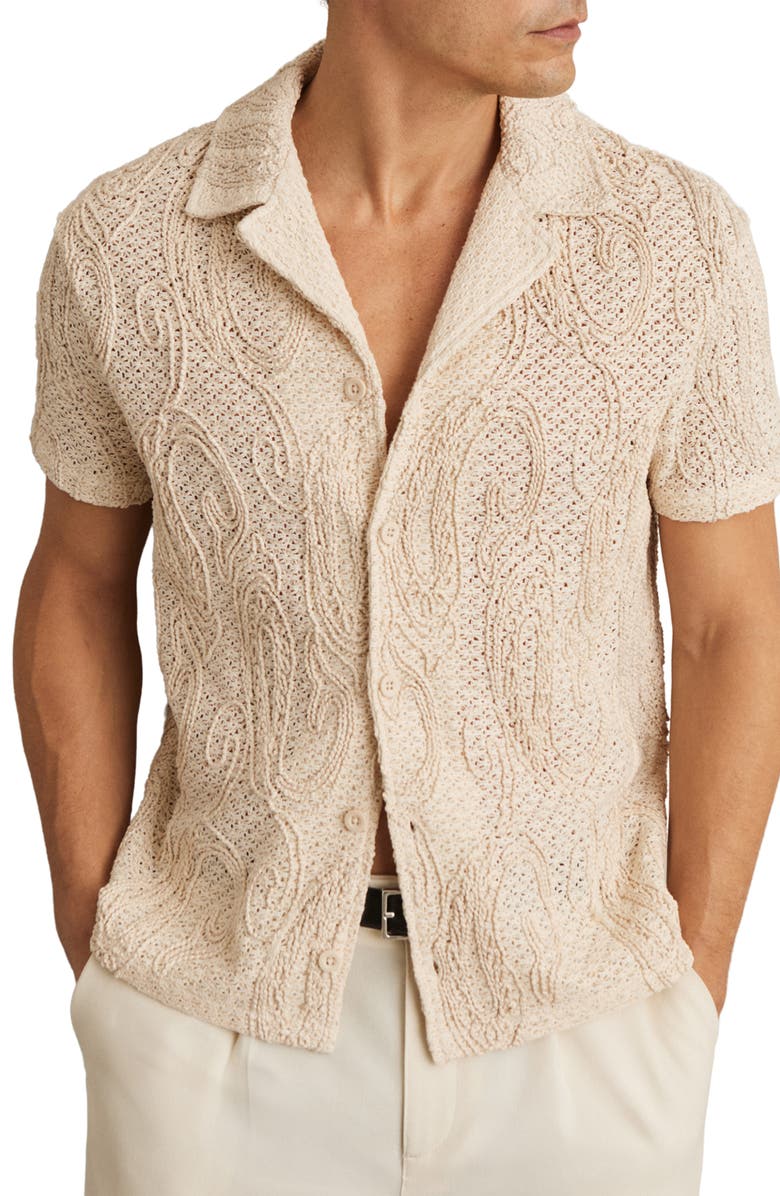 Reiss Finn Crochet Camp Shirt, Main, color,