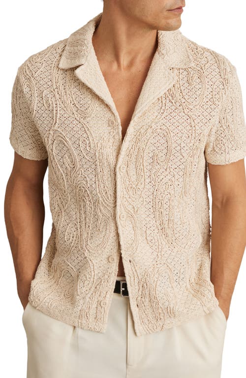 Reiss Finn Embroidered Crochet Camp Sweater In Neutral