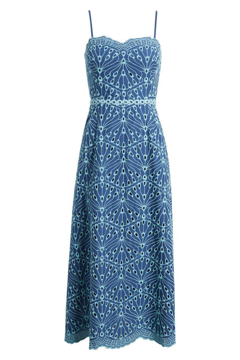 Arlin Eyelet Embroidered Midi Dress, Alternate, color, STARLIGHT NAVY X CAPRI BLUE