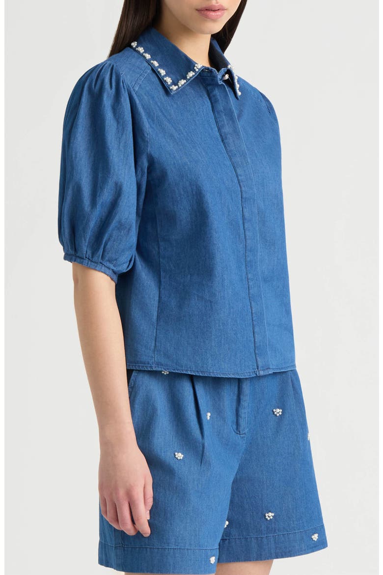 Embellished Puff Sleeve Top, Alternate, color, DENIM BLUE