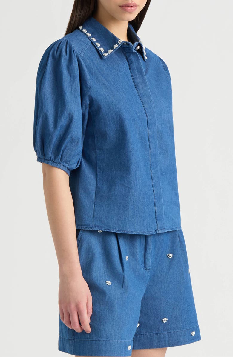 NVLT Embellished Puff Sleeve Top, Alternate, color, Denim Blue