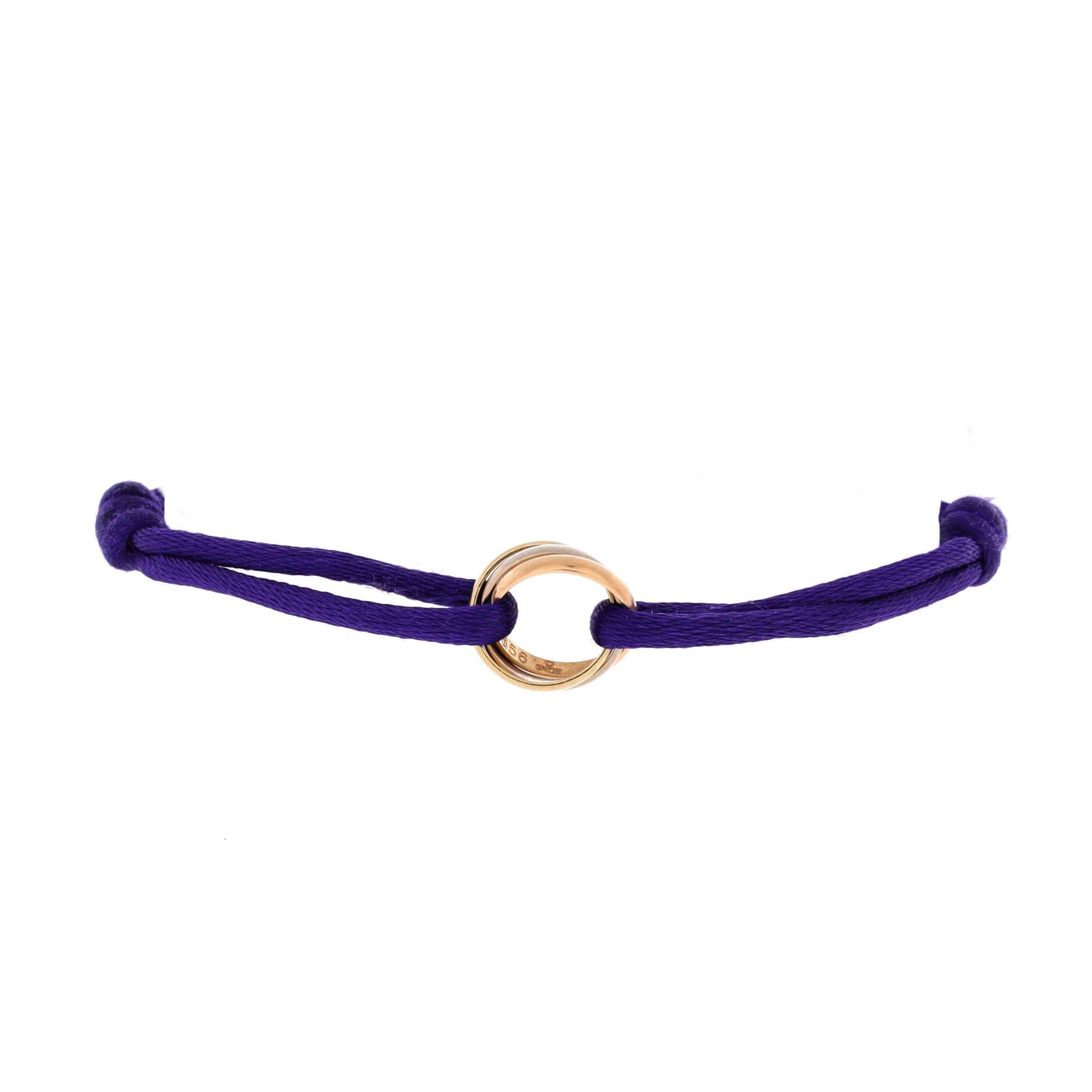 Trinity On Cord Bracelet Silk Cord with 18K Tricolor Gold, Main, color, Metallic Gold