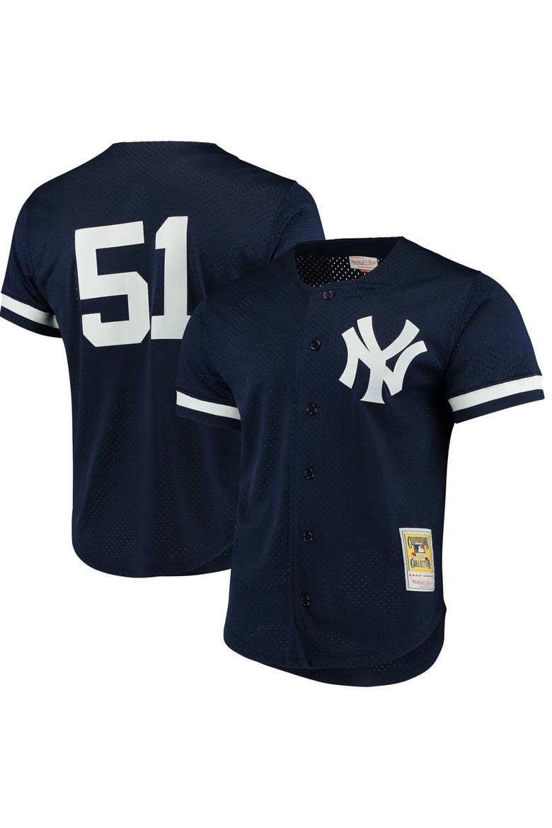 Men's Mitchell & Ness Bernie Williams Navy New York Yankees Cooperstown Collection Mesh Batting Practice Button-Up Jersey, Main, color, Navy