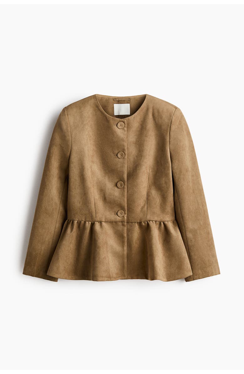 H&M Collarless Peplum Jacket, Main, color, Dark Beige