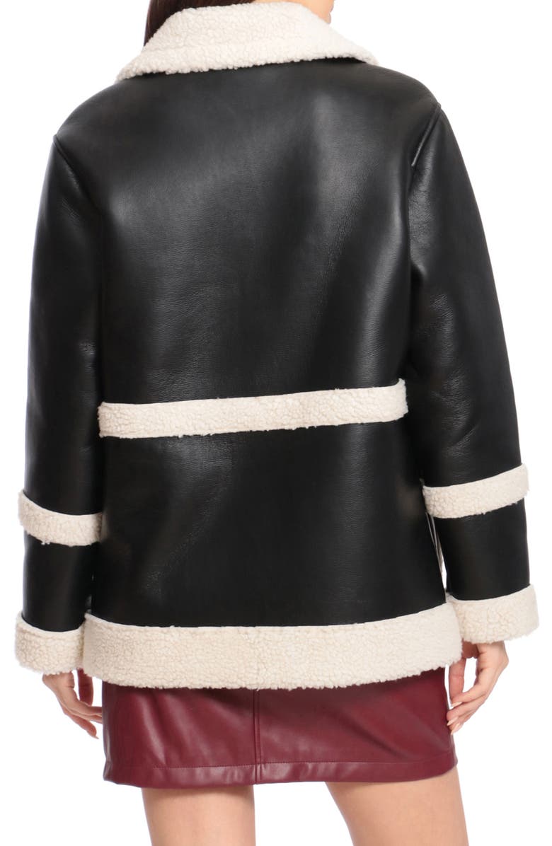 Avec Les Filles Faux Leather Snap Coat with Faux Shearling Trim, Alternate, color, 