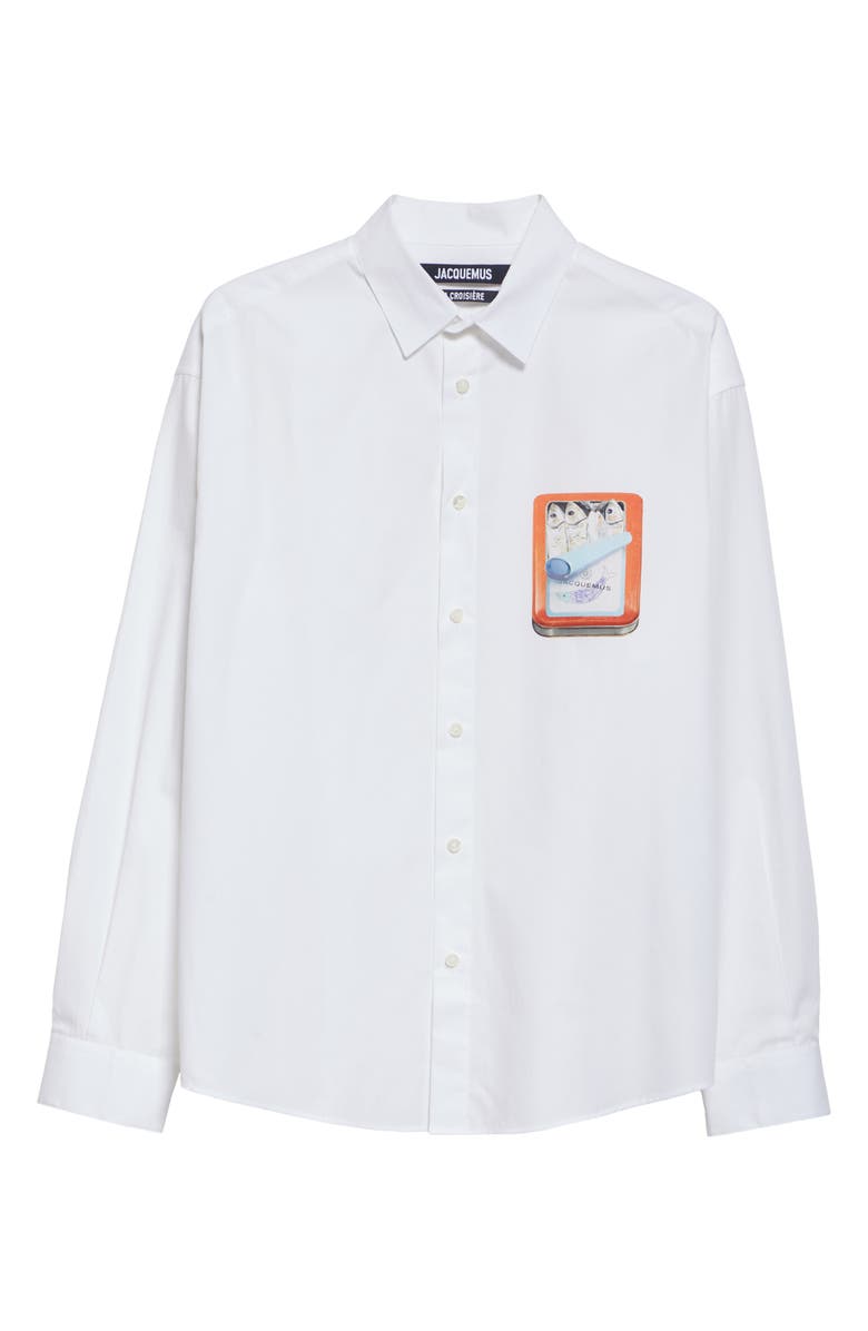 Jacquemus La Chemise Simon Sardine Graphic Button-Up Shirt, Alternate, color, Boite Sardines Orange