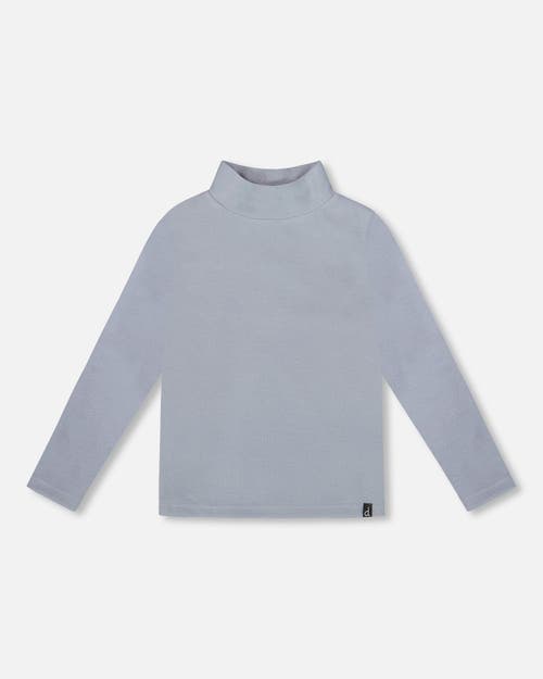 Deux Par Deux Super Soft Ribbed Mock Neck Top In Blue