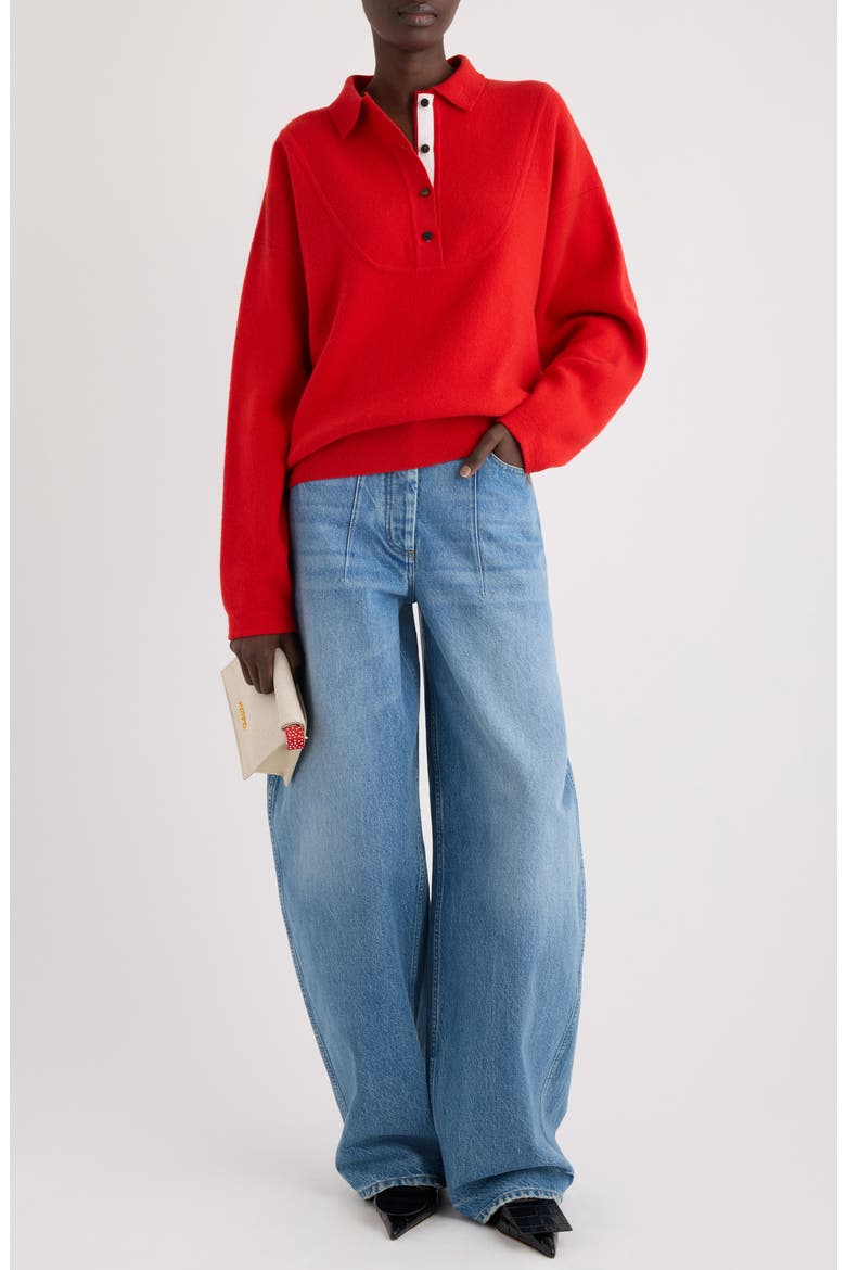 La Maille Vareuse Pallone Merino Wool & Cashmere Polo Sweater, Alternate, color, RED