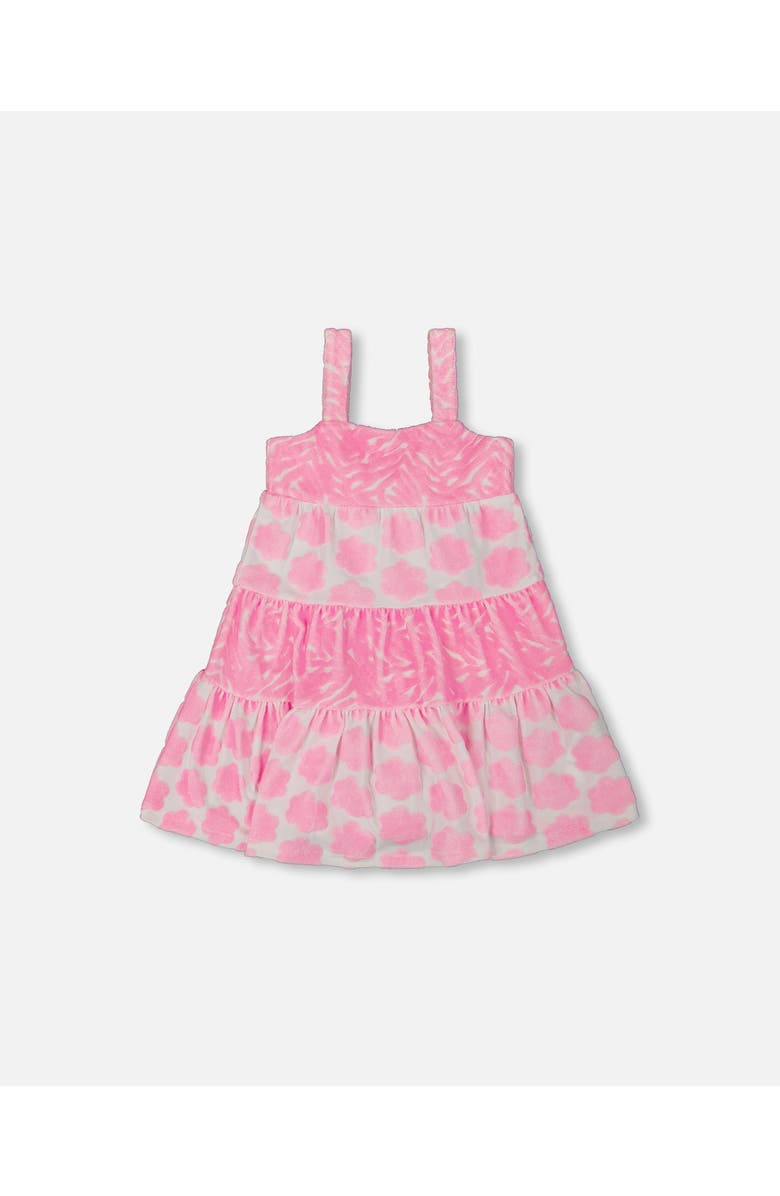 Deux par Deux Little Girl's Printed Terry Beach Dress Pink And White, Main, color, 