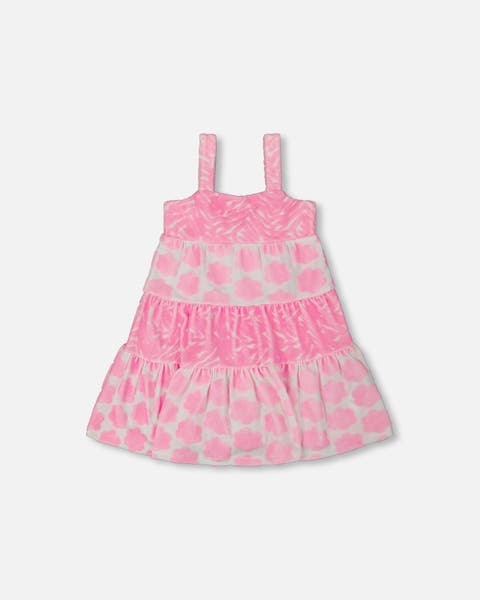Little Girl's Printed Terry Beach Dress Pink And White