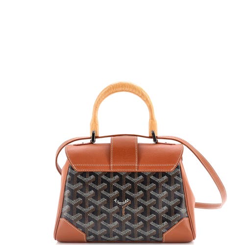 Pre-owned Goyard  Goyard Saigon Top Handle Bag Coated Canvas With Leather Mini In Brown