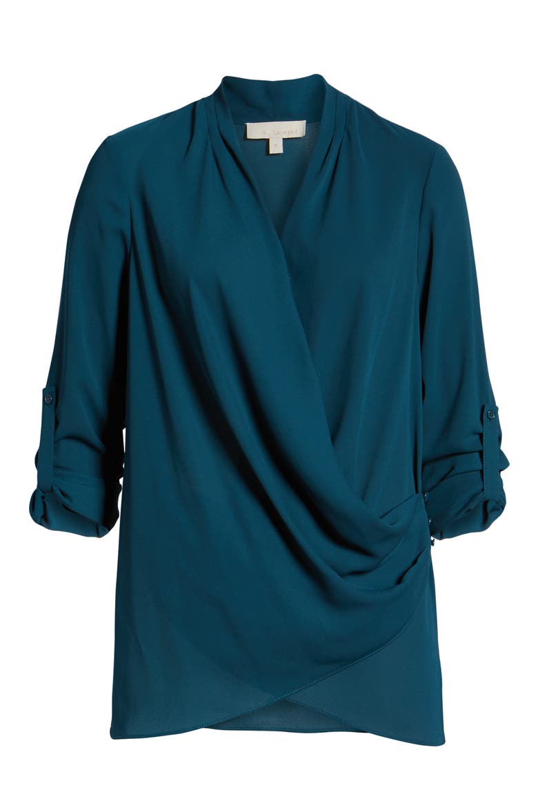 Side Drape Blouse, Alternate, color, TEAL