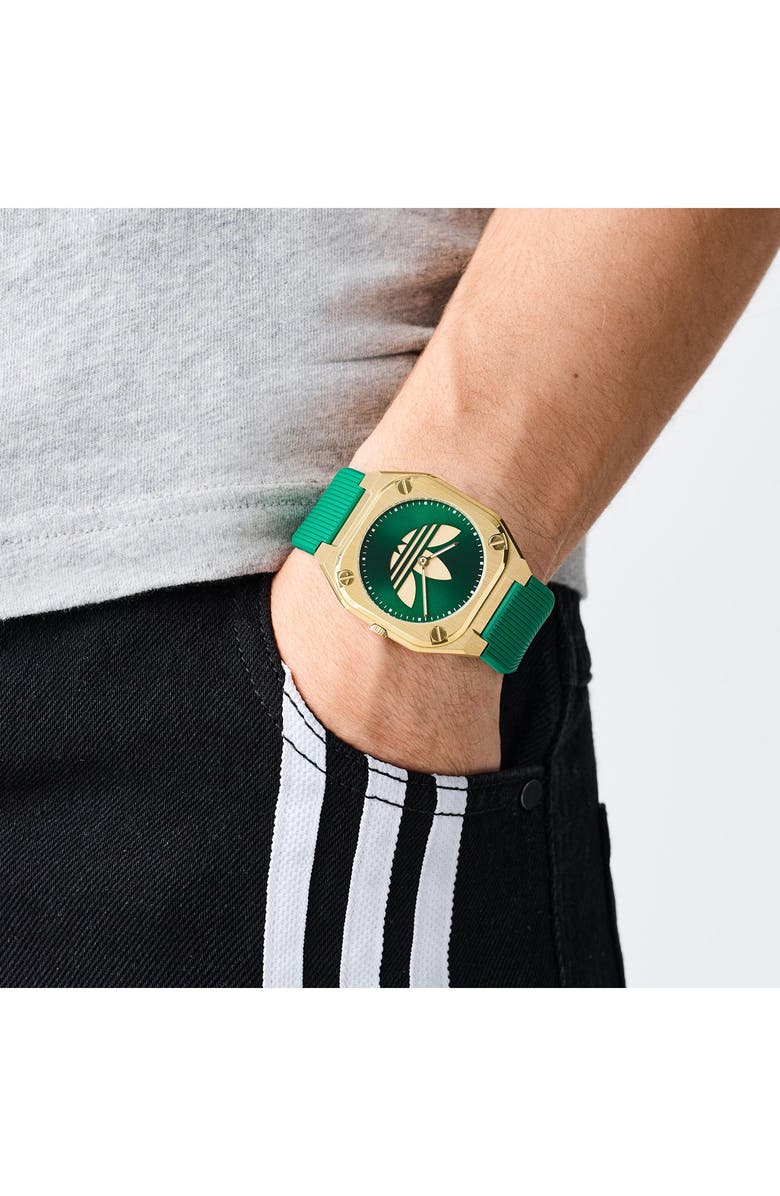 adidas City Tech Green Thin Silicone Strap Watch, 39mm, Alternate, color,