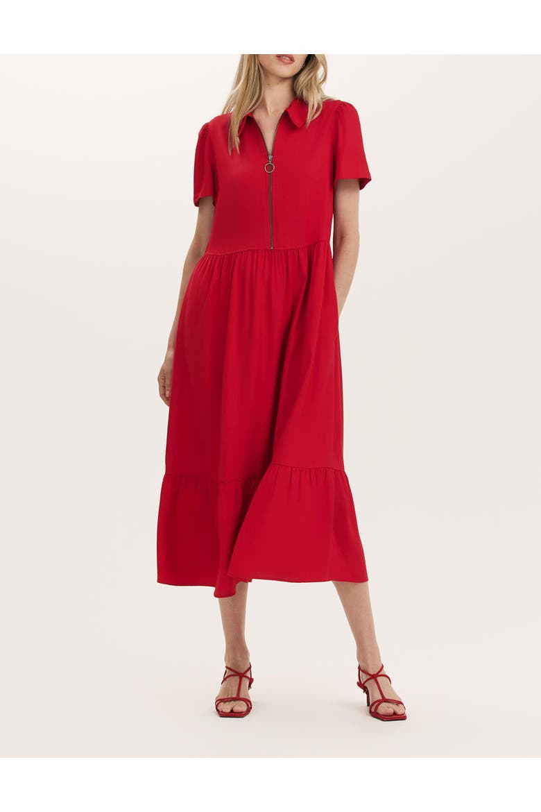 Orion Zip Front Midi Shirt Dress, Alternate, color, Red