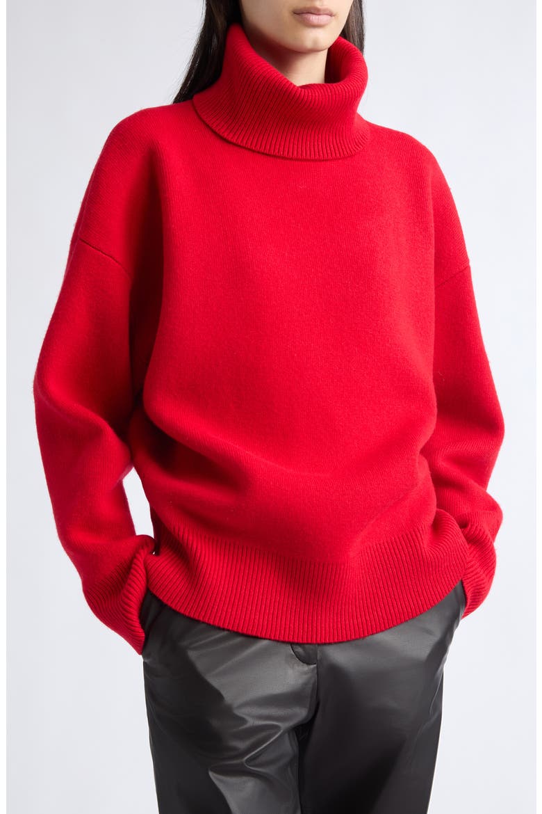Wool & Cashmere Blend Double Knit Turtleneck Sweater, Alternate, color, POPPY