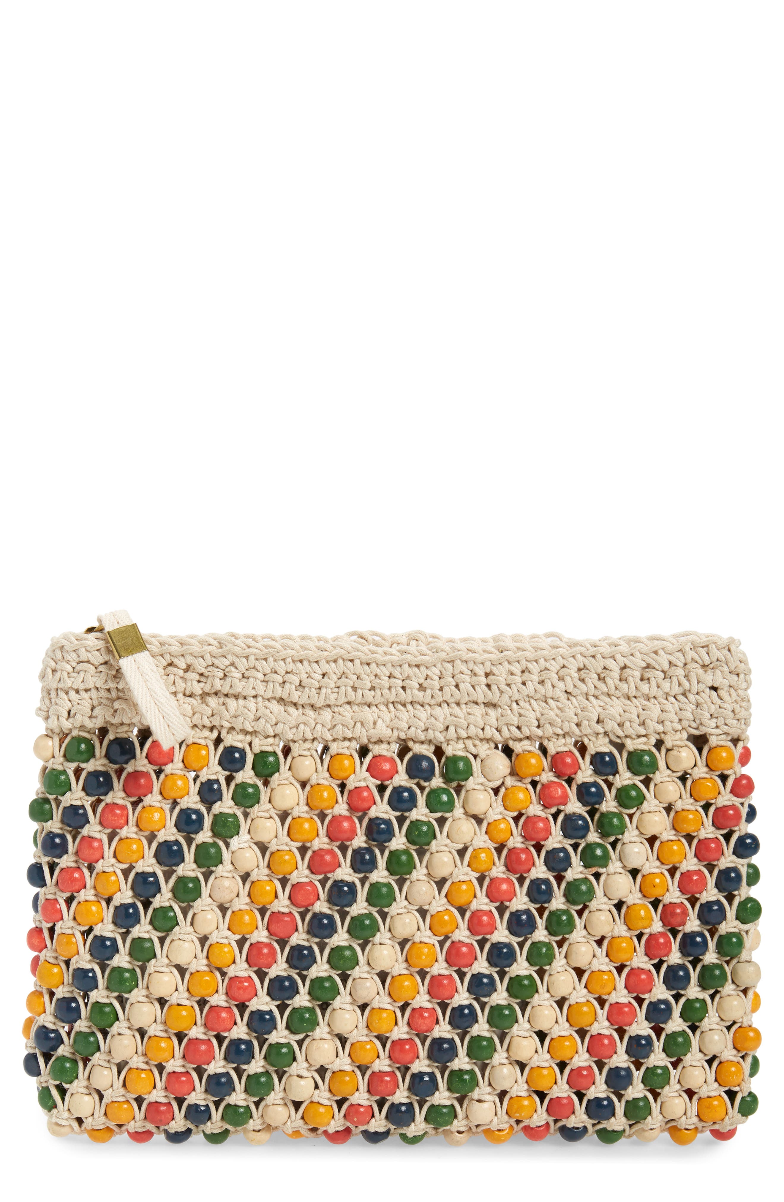 The Beaded Crochet Pouch Clutch, Main, color, RAINBOW MULTI