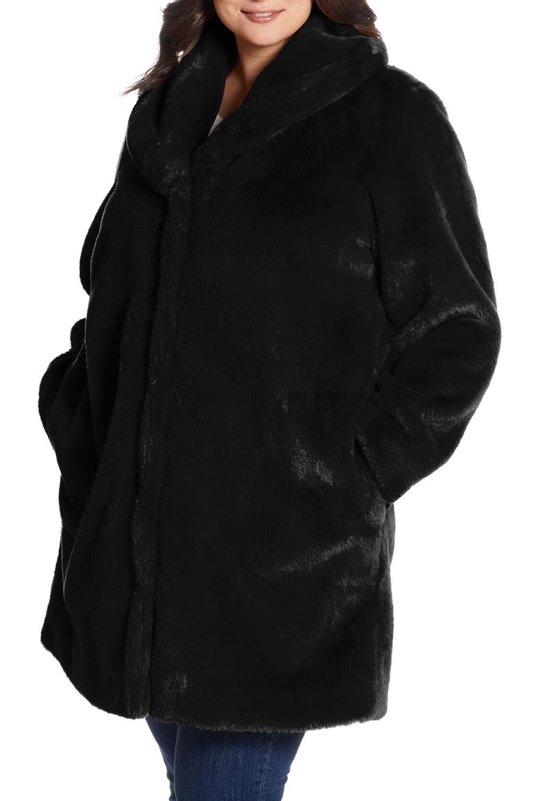 Faux Fur Coat, Alternate, color, BLACK
