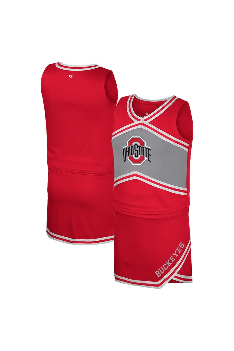Girls Youth Colosseum Scarlet Ohio State Buckeyes Cheerleader Top & Skirt Set, Alternate, color, Scarlet
