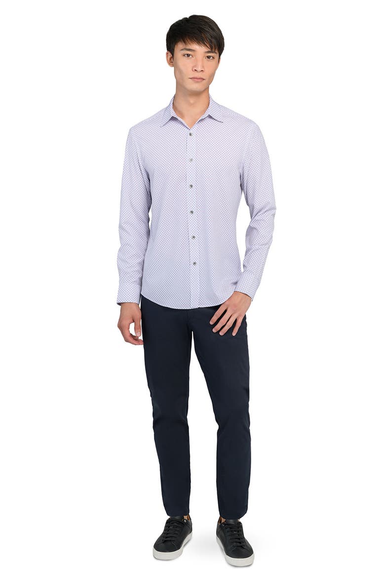Slim Fit Neat Medallion Print Performance Button-Up Shirt, Alternate, color, WHITE/ RED
