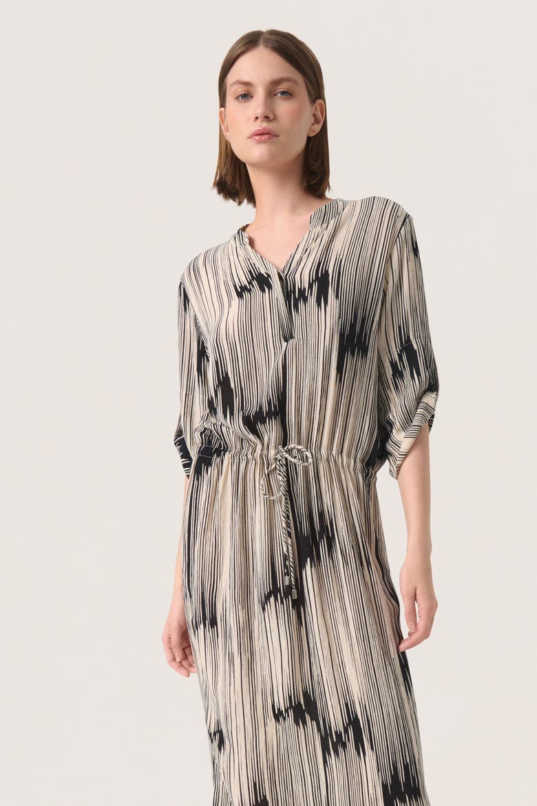 Zaya V-Neck Midi Dress, Alternate, color, Black/Sandshell