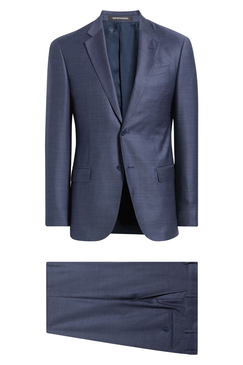 Solid Blue Melange Virgin Wool Suit, Main, color, INDIGO