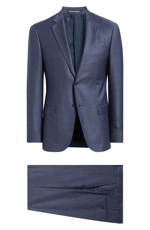 Solid Blue Melange Virgin Wool Suit