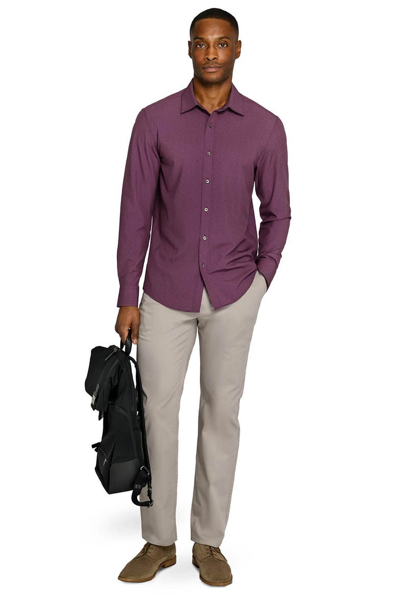 Houndstooth Performance Long Sleeve Button Up Shirt, Alternate, color, MAROON