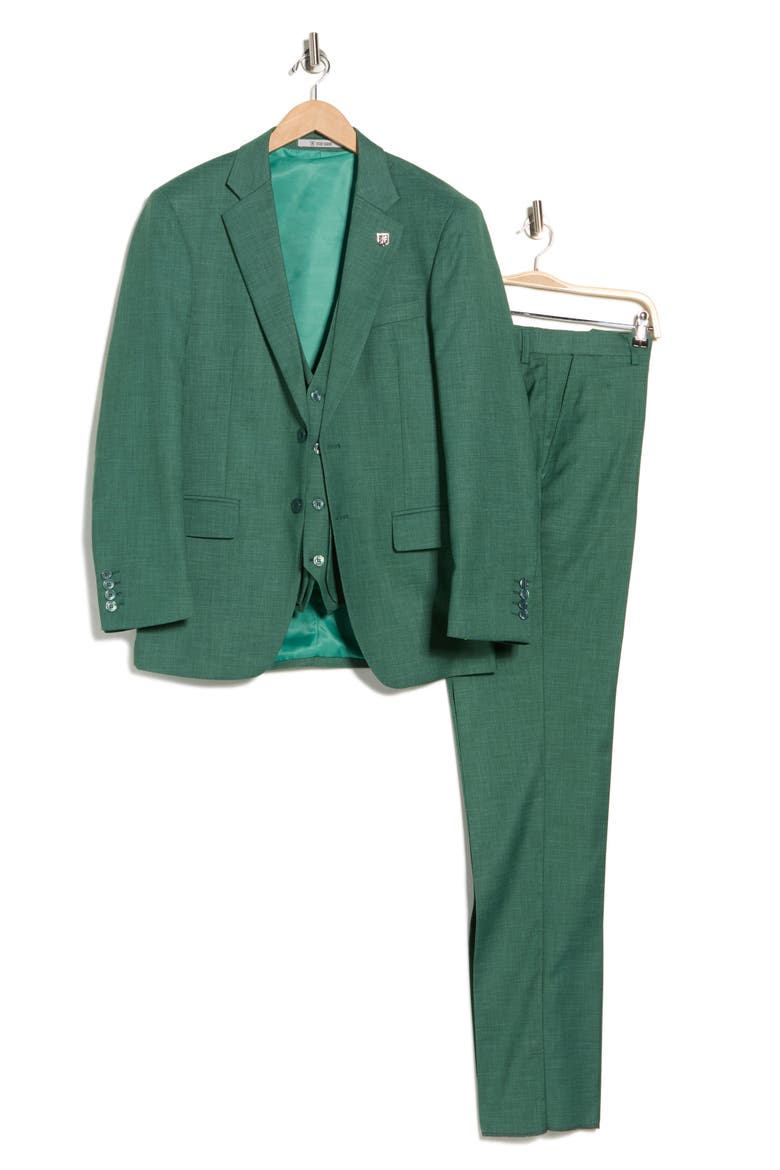 Green Mélange 3-Piece Suit, Alternate, color, GREEN