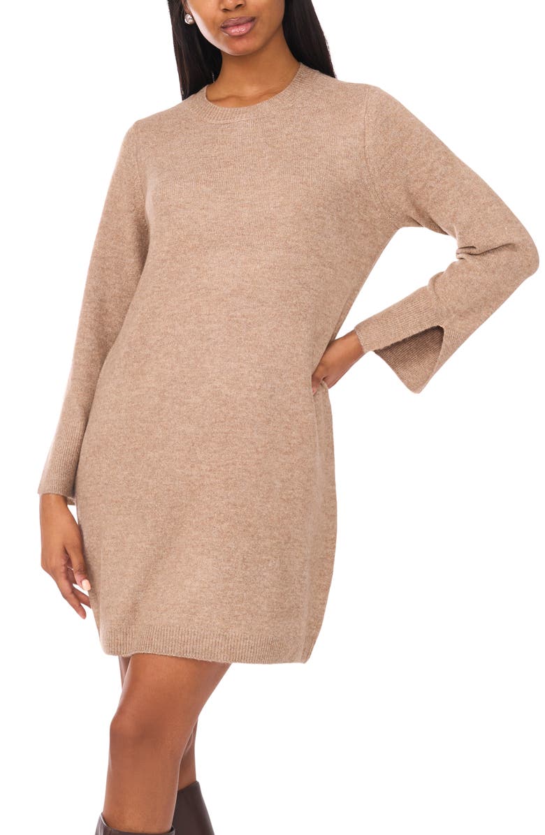 Halogen<sup>®</sup> Crewneck Long Sleeve Dress, Alternate, color, Taupe