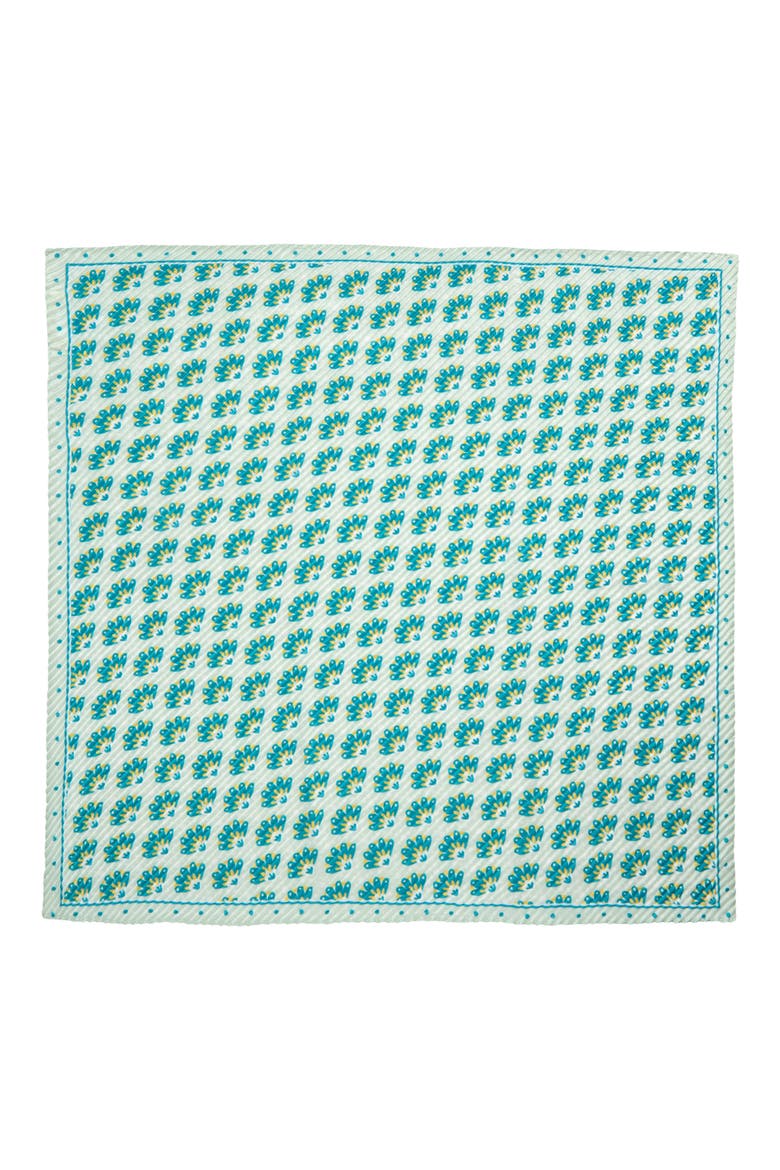 Pleated Satin Scarf, Alternate, color, GREEN ABSTRACT FAN