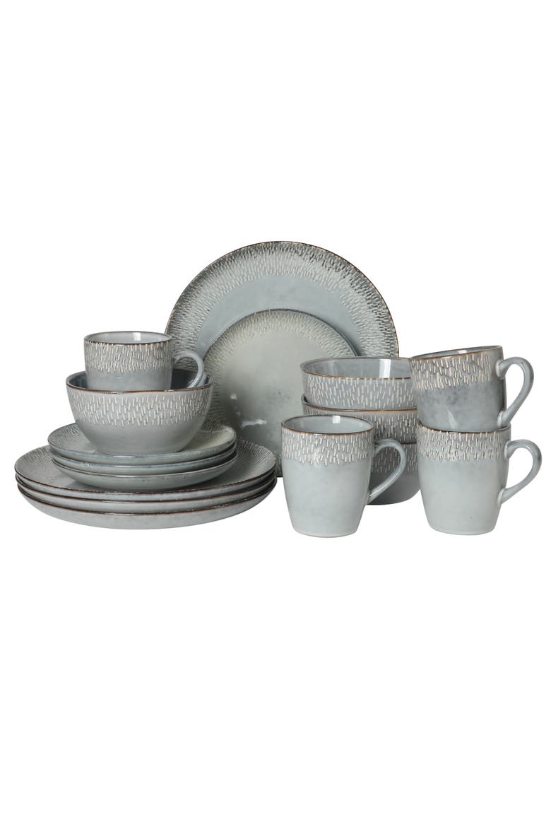 Jasper 16 Piece Plates and Bowls Reactive Glaze Dishes Stoneware Ceramic Dinnerware Set - Service for 4, Main, color, Grey