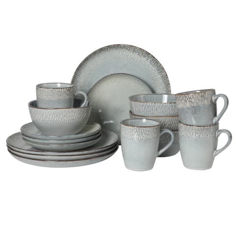 Jasper 16 Piece Plates and Bowls Reactive Glaze Dishes Stoneware Ceramic Dinnerware Set - Service for 4