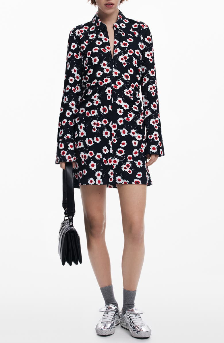 Desigual Floral Print Long Sleeve Minidress, Main, color, 