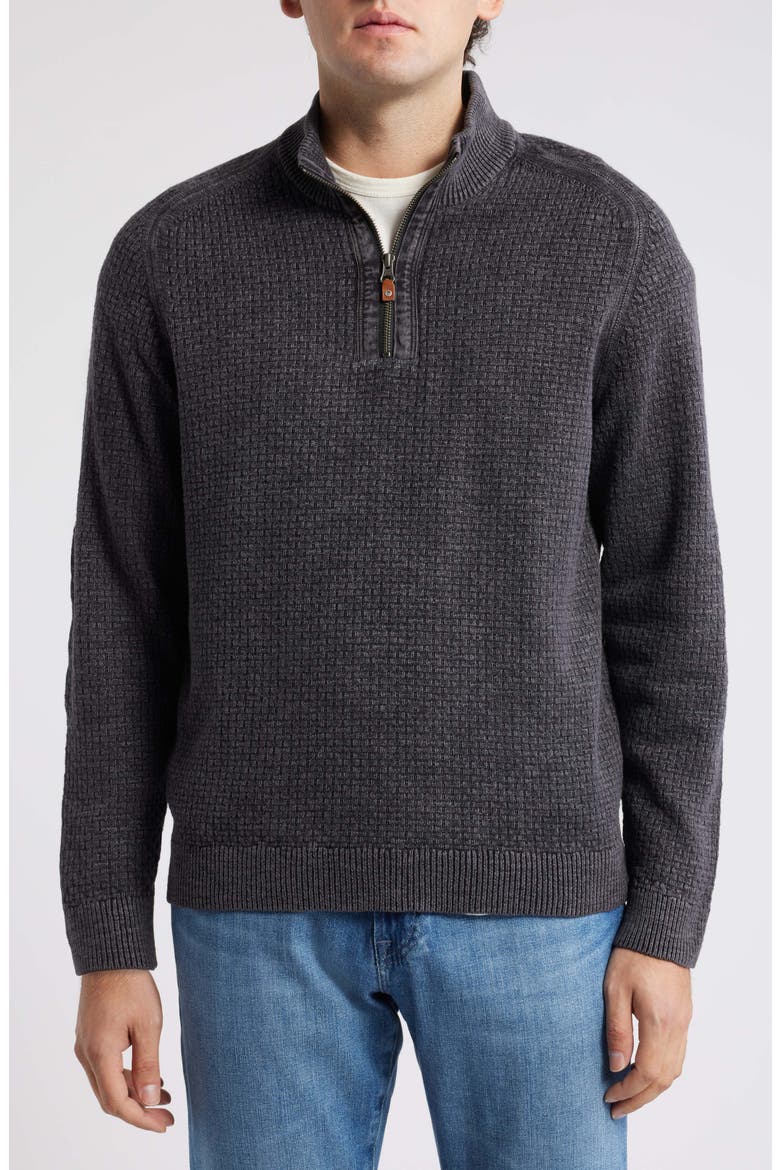 Sunbreak Half Zip Textured Cotton Sweater, Main, color, BLACK