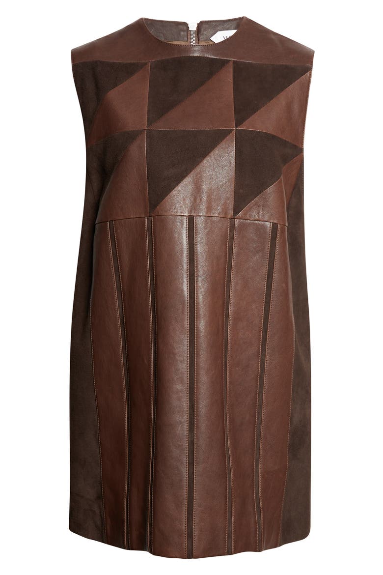 Leather Patchwork Minidress, Alternate, color, BURNT