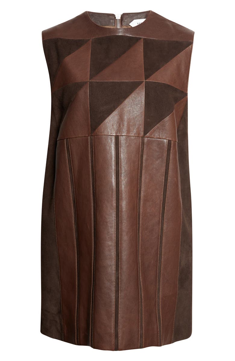 Versace Leather Patchwork Minidress, Alternate, color, Burnt