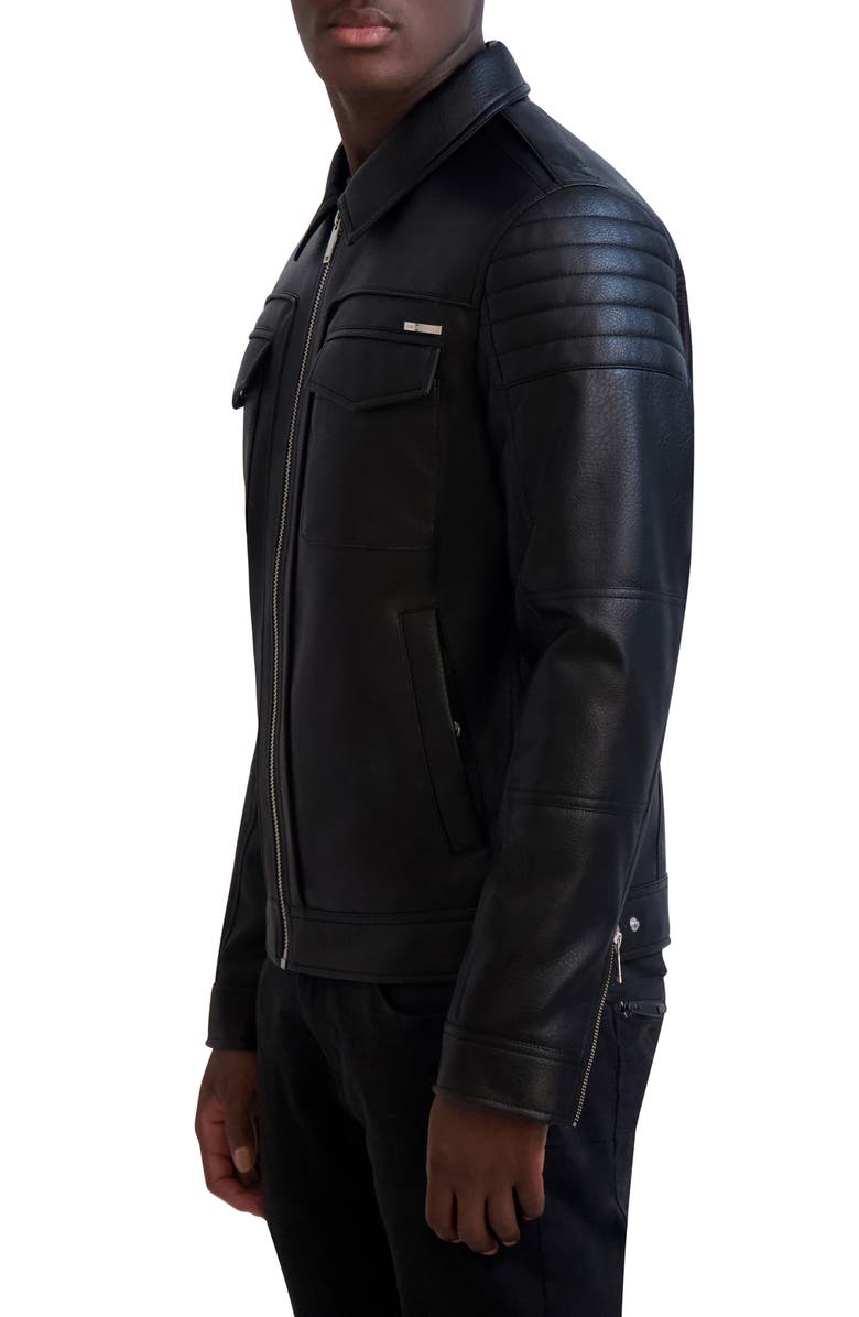 KARL LAGERFELD PARIS Faux Leather Trucker Jacket, Alternate, color, Black