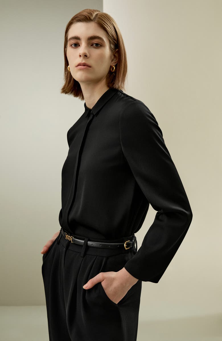Lilysilk Classic Collar Silk Shirt for Women, Alternate, color, Black