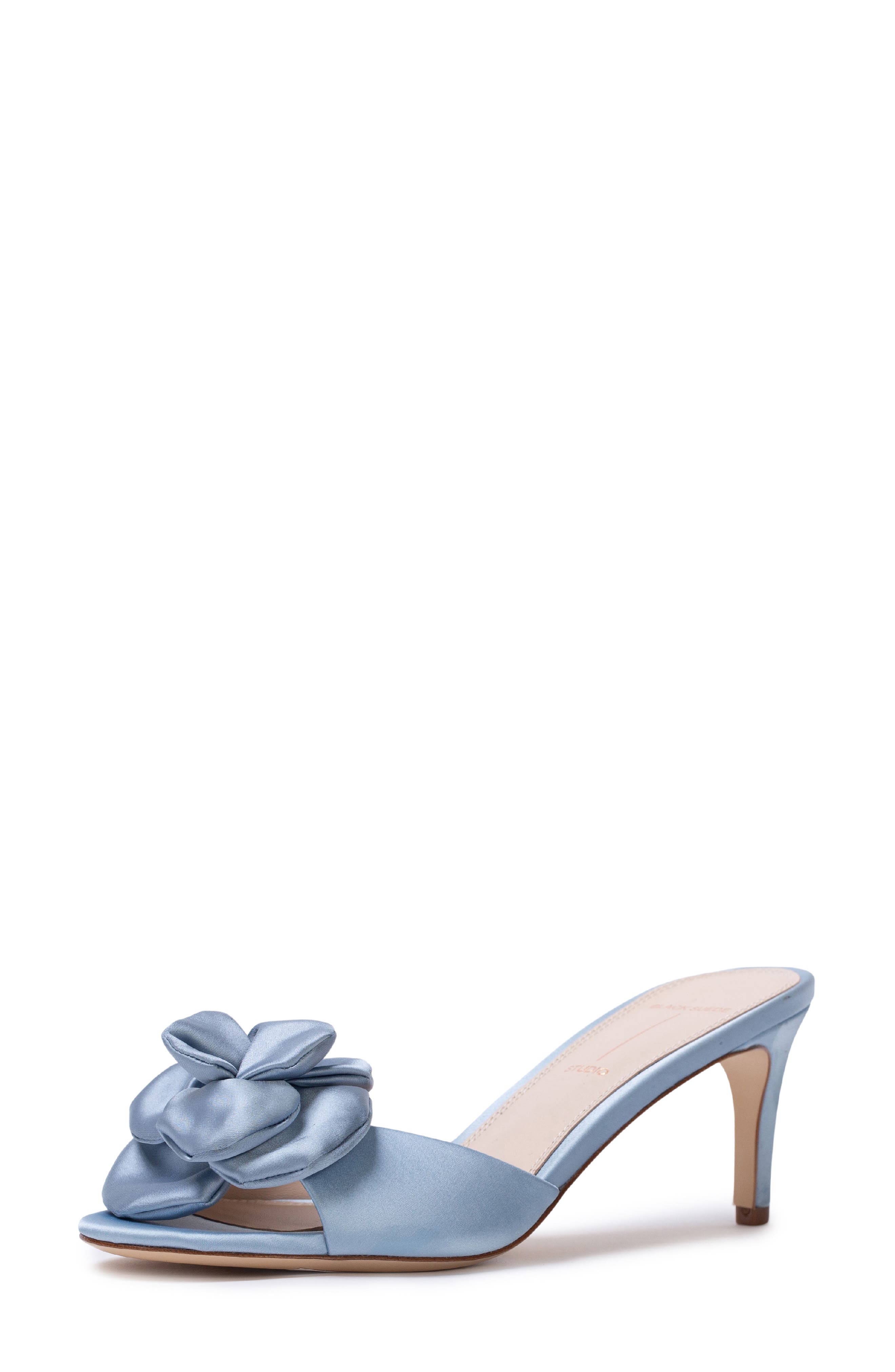 BLACK SUEDE STUDIO Josey Slide Sandal, Main, color, Blue Fog Satin