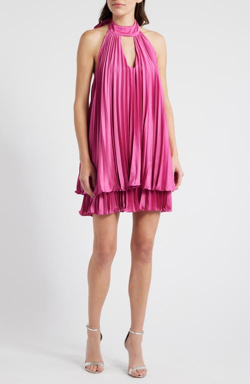 Hutch Carlena Pleated Satin Halter Romper in Hot Pink 