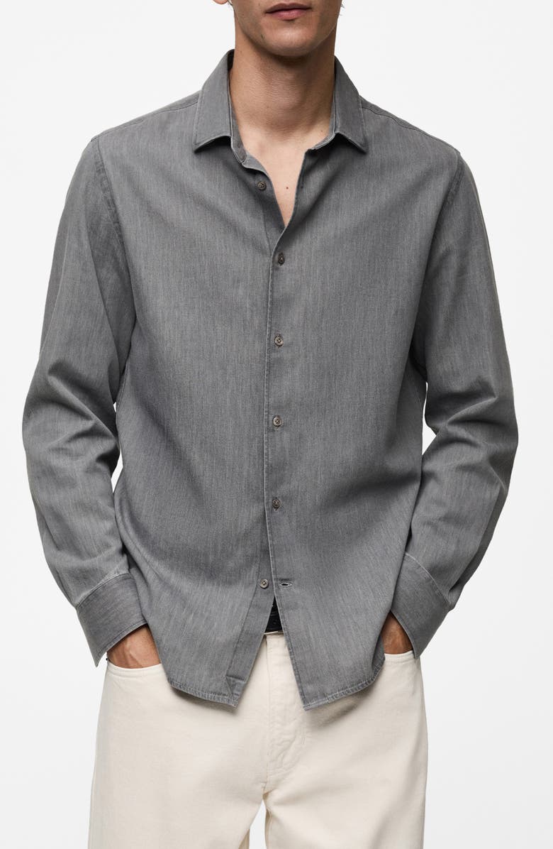 MANGO Regular Fit Chambray Button-Up Shirt, Main, color, 