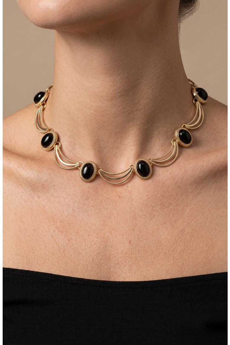 Vintage-Inspired Cabochon Striated Necklace, Alternate, color, BLACK/ GOLD