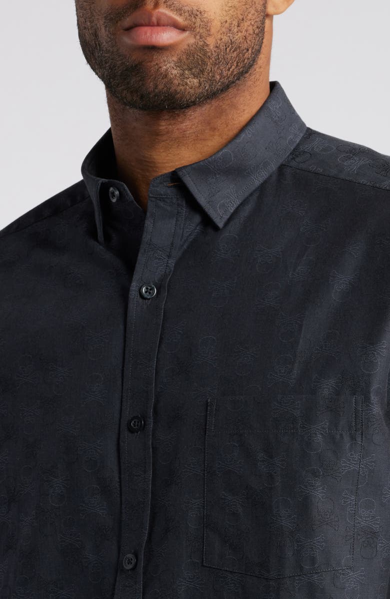Johnston & Murphy Jacquard Skull Button-Up Shirt, Alternate, color, Black